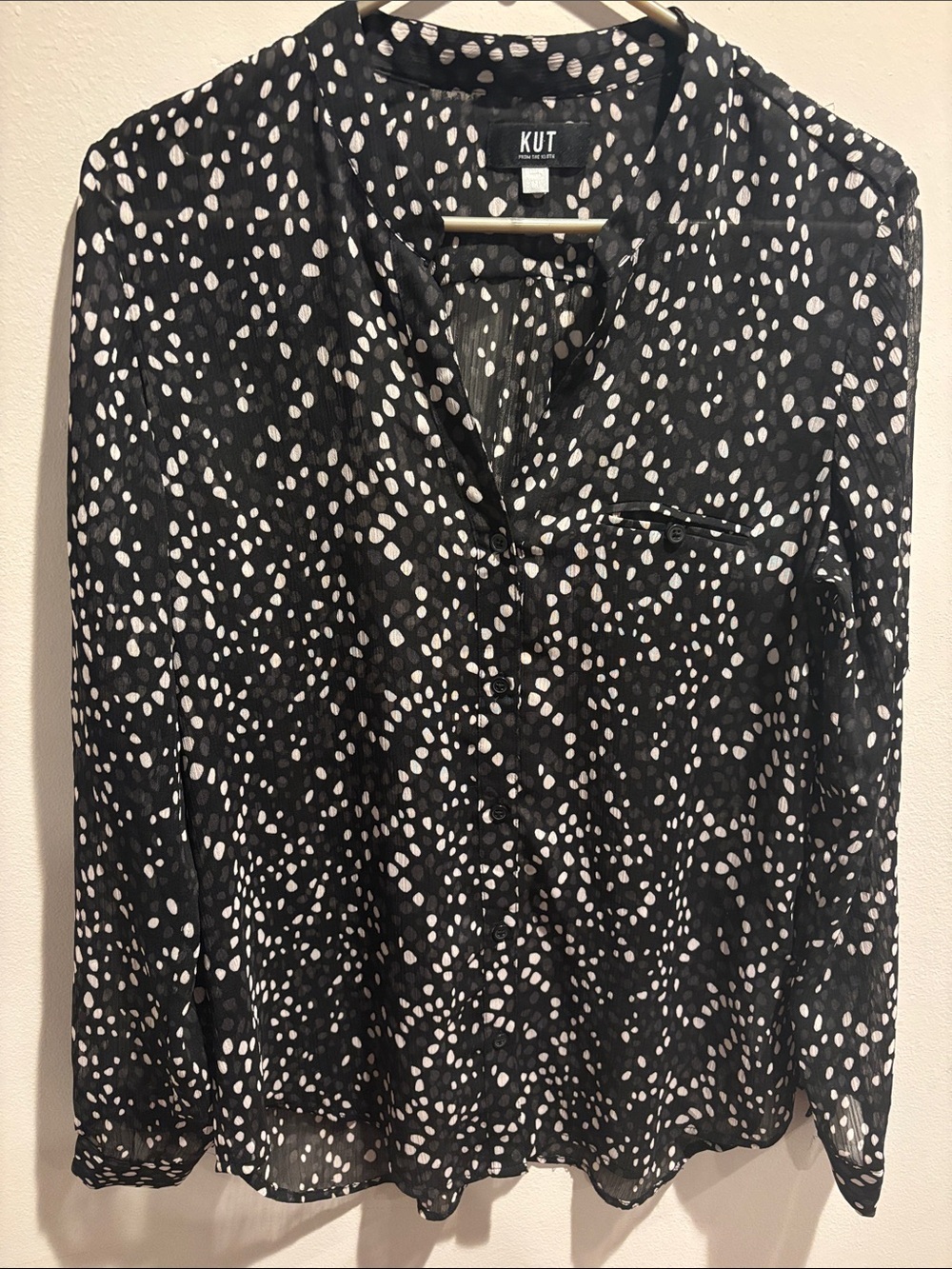 Kut from the Kloth Black and White Dot Print Button-Front Blouse